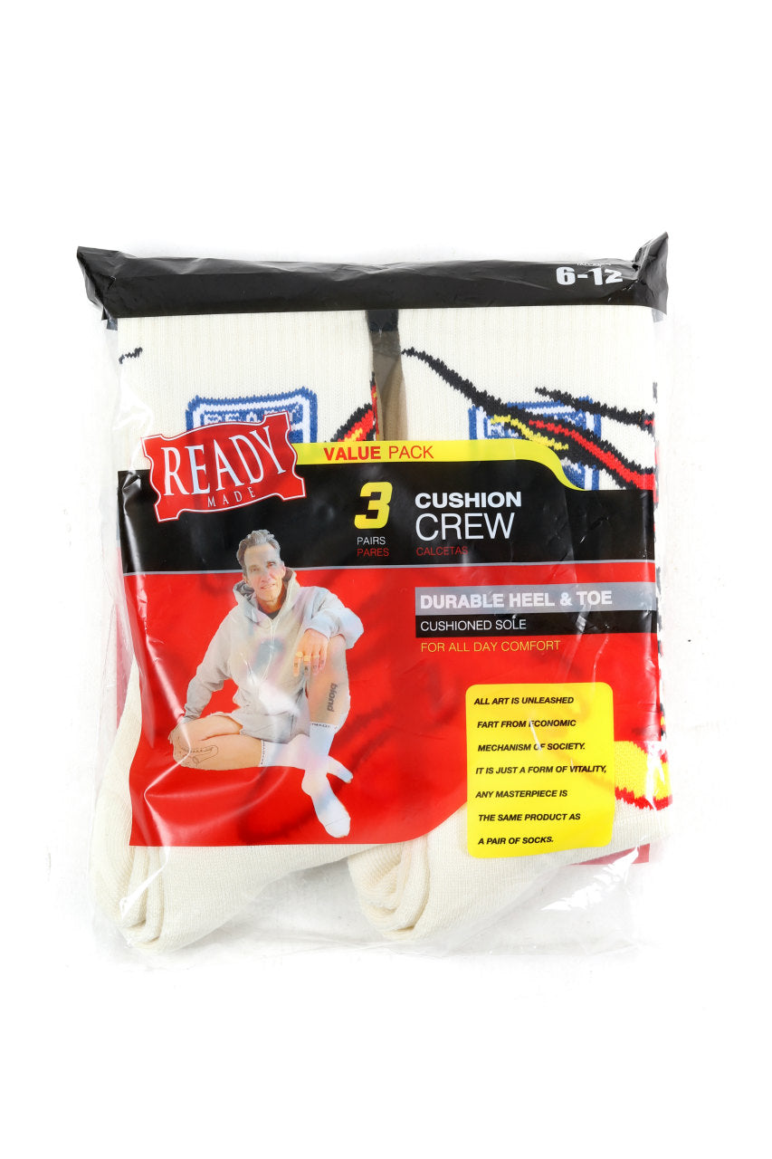 Load image into Gallery viewer, READYMADE 3 PAIRS CREW SOCKS FIRE (WHITE)