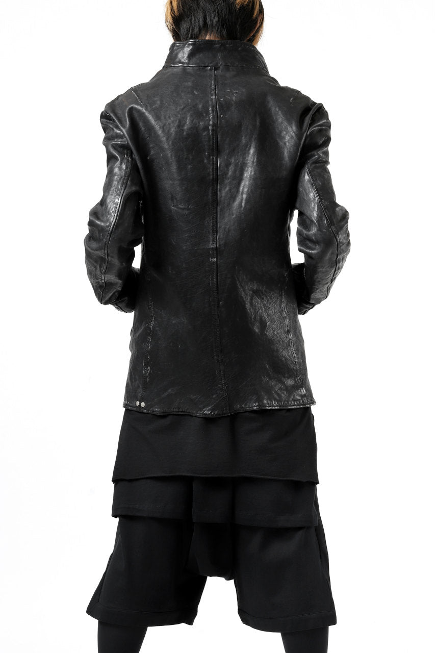 ISAMU KATAYAMA BACKLASH xx incarnation DOUBLE BREASTED ZIPPER BLOUSON / JAPAN CALF LEATHER (OBJECT DYED BLACK)