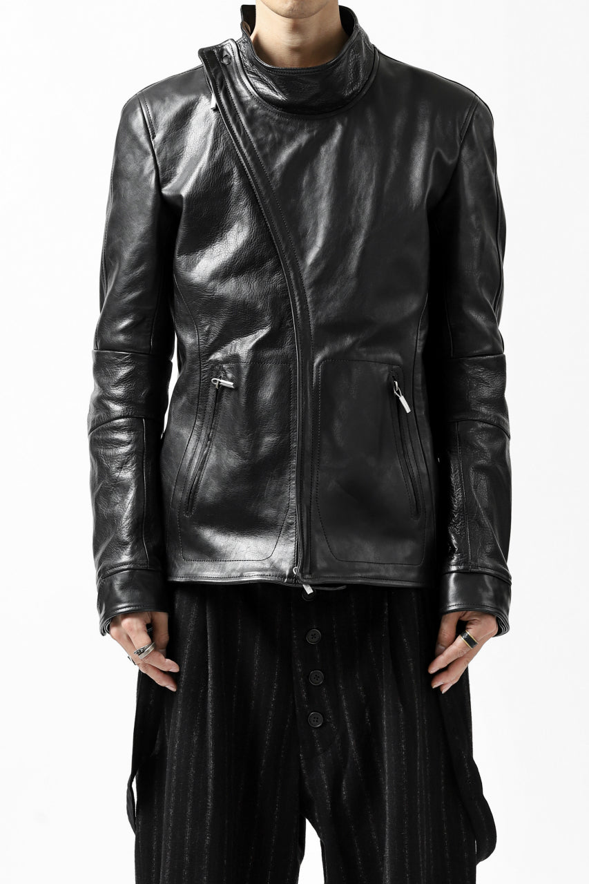 ierib exclusive peat biker jacket  / shiny horse leather (BLACK)