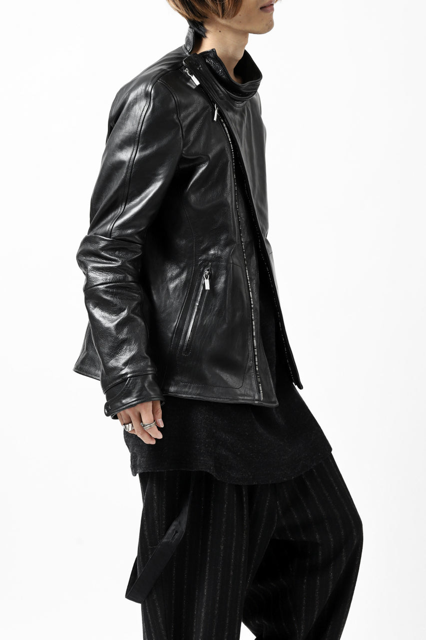 Load image into Gallery viewer, ierib exclusive peat biker jacket  / shiny horse leather (BLACK)
