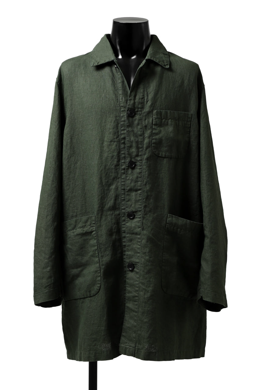 ISAMU KATAYAMA BACKLASH WORK COAT / GARMENT NATURAL DYED LINEN (LEAF)