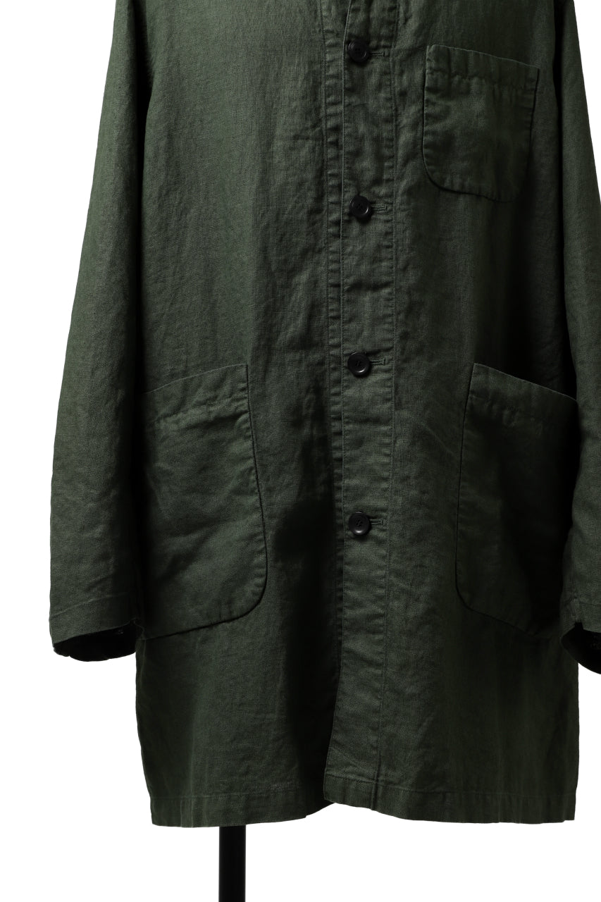 ISAMU KATAYAMA BACKLASH WORK COAT / GARMENT NATURAL DYED LINEN (LEAF)