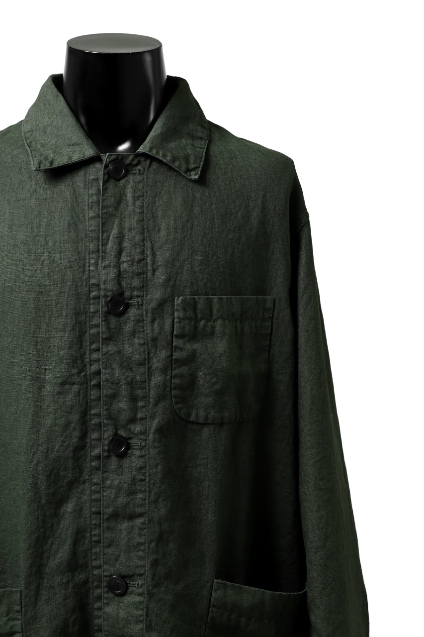 ISAMU KATAYAMA BACKLASH WORK COAT / GARMENT NATURAL DYED LINEN (LEAF)