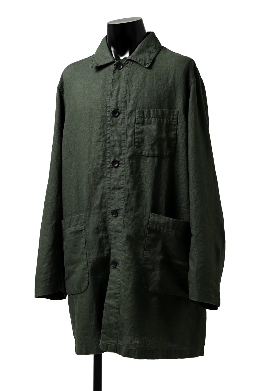 ISAMU KATAYAMA BACKLASH WORK COAT / GARMENT NATURAL DYED LINEN (LEAF)