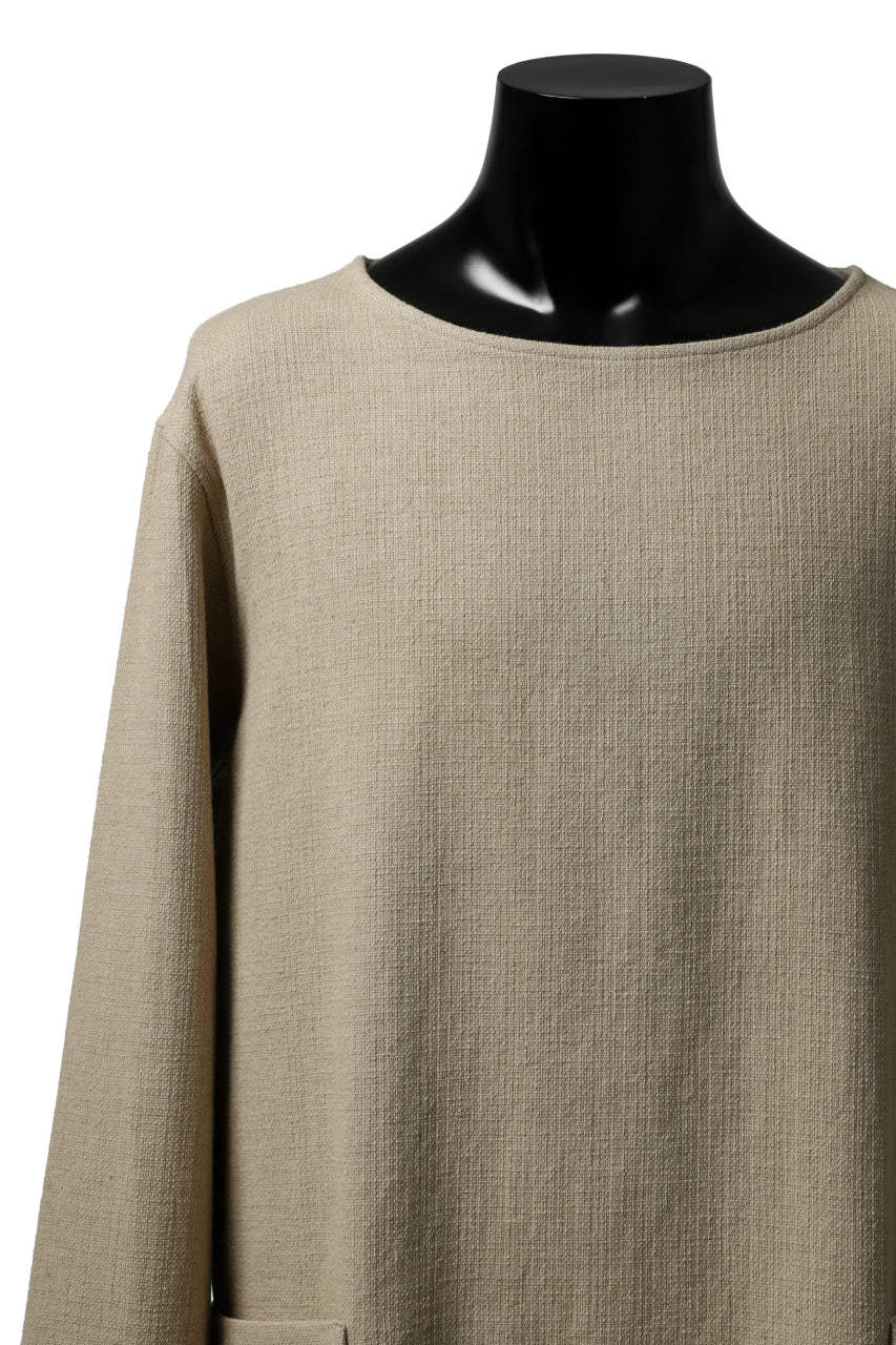 ISAMU KATAYAMA BACKLASH LONG SLEEVE PULLOVER SHIRT / DOBBY LINEN-COTTON (BEIGE)