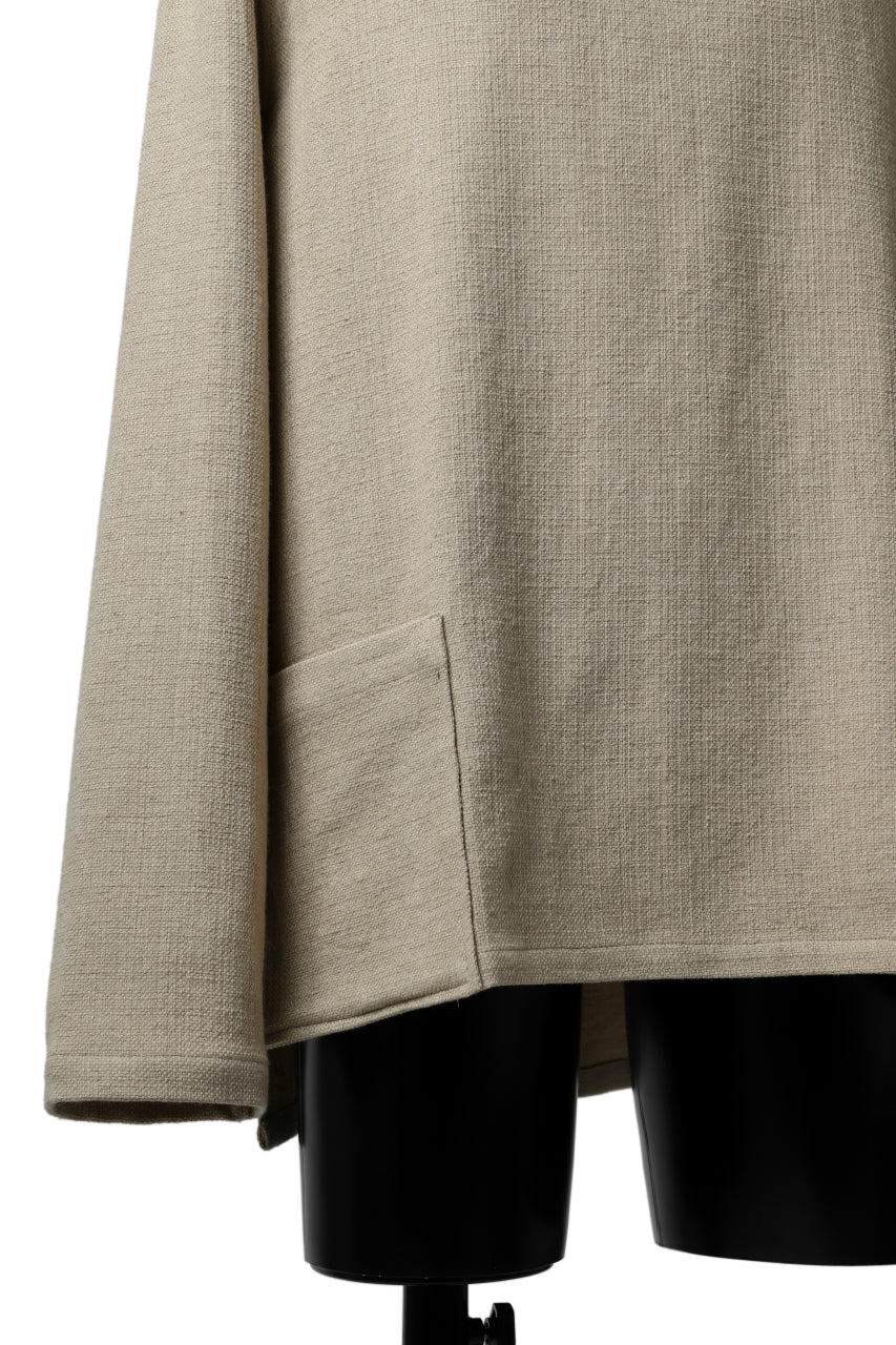 ISAMU KATAYAMA BACKLASH LONG SLEEVE PULLOVER SHIRT / DOBBY LINEN-COTTON (BEIGE)