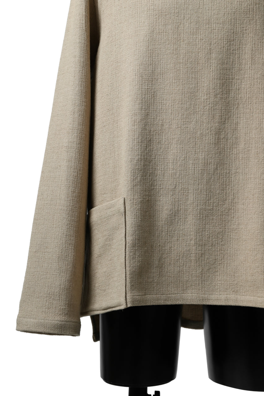 ISAMU KATAYAMA BACKLASH LONG SLEEVE PULLOVER SHIRT / DOBBY LINEN-COTTON (BEIGE)