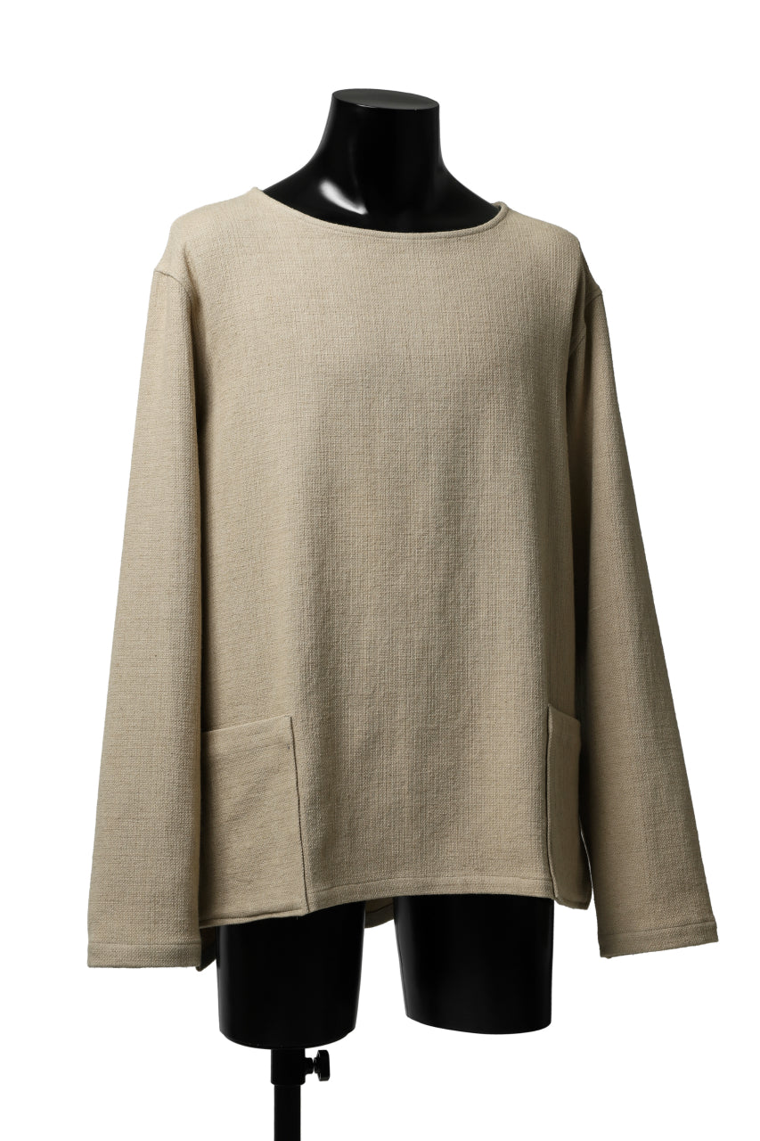 ISAMU KATAYAMA BACKLASH LONG SLEEVE PULLOVER SHIRT / DOBBY LINEN-COTTON (BEIGE)