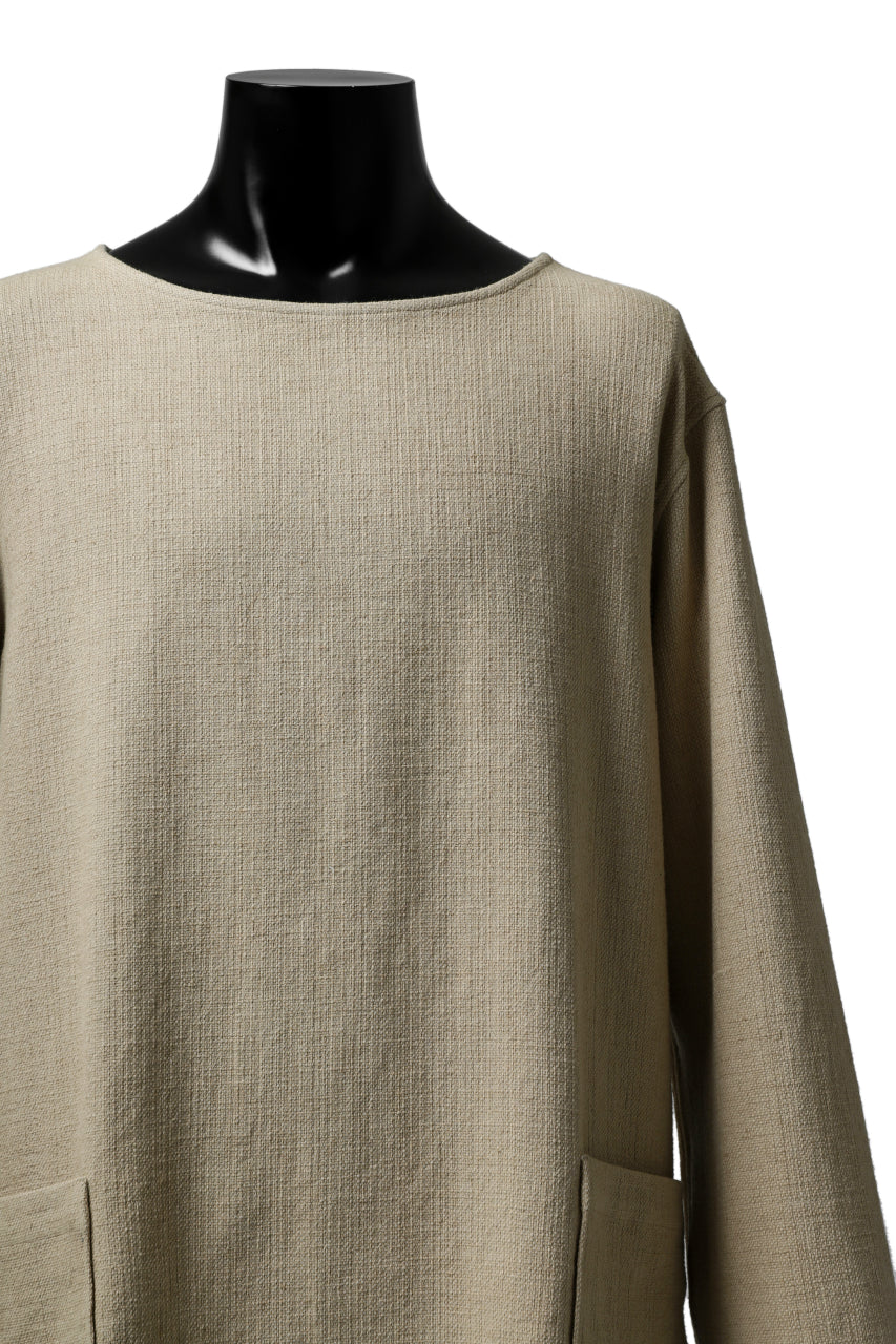 ISAMU KATAYAMA BACKLASH LONG SLEEVE PULLOVER SHIRT / DOBBY LINEN-COTTON (BEIGE)