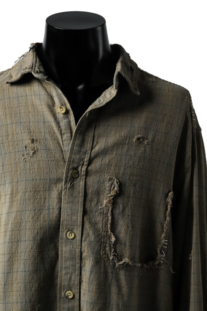 RESURRECTION HANDMADE vintage damage plaid shirt (KHAKI BEIGE)