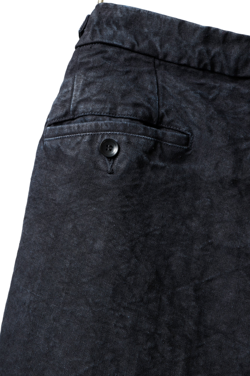 ISAMU KATAYAMA BACKLASH TAPERED TROUSERS / GARMENT NATURAL DYED LINEN CANVAS (INDIGO)