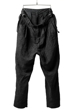 ISAMU KATAYAMA BACKLASH TAPERED TROUSERS / GARMENT NATURAL DYED LINEN CANVAS (SUMI)