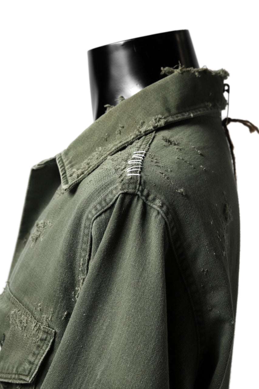 Load image into Gallery viewer, RESURRECTION HANDMADE vintage damage military work shirt (KHAKI GREEN)