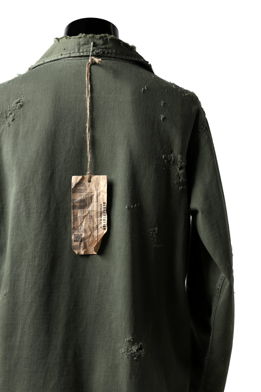 RESURRECTION HANDMADE vintage damage military work shirt (KHAKI GREEN)