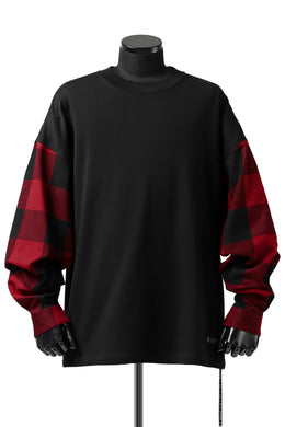 mastermind JAPAN COMBI PULLOVER TOPS / CHECK SHIRT SLEEVE (BLACK x RED)
