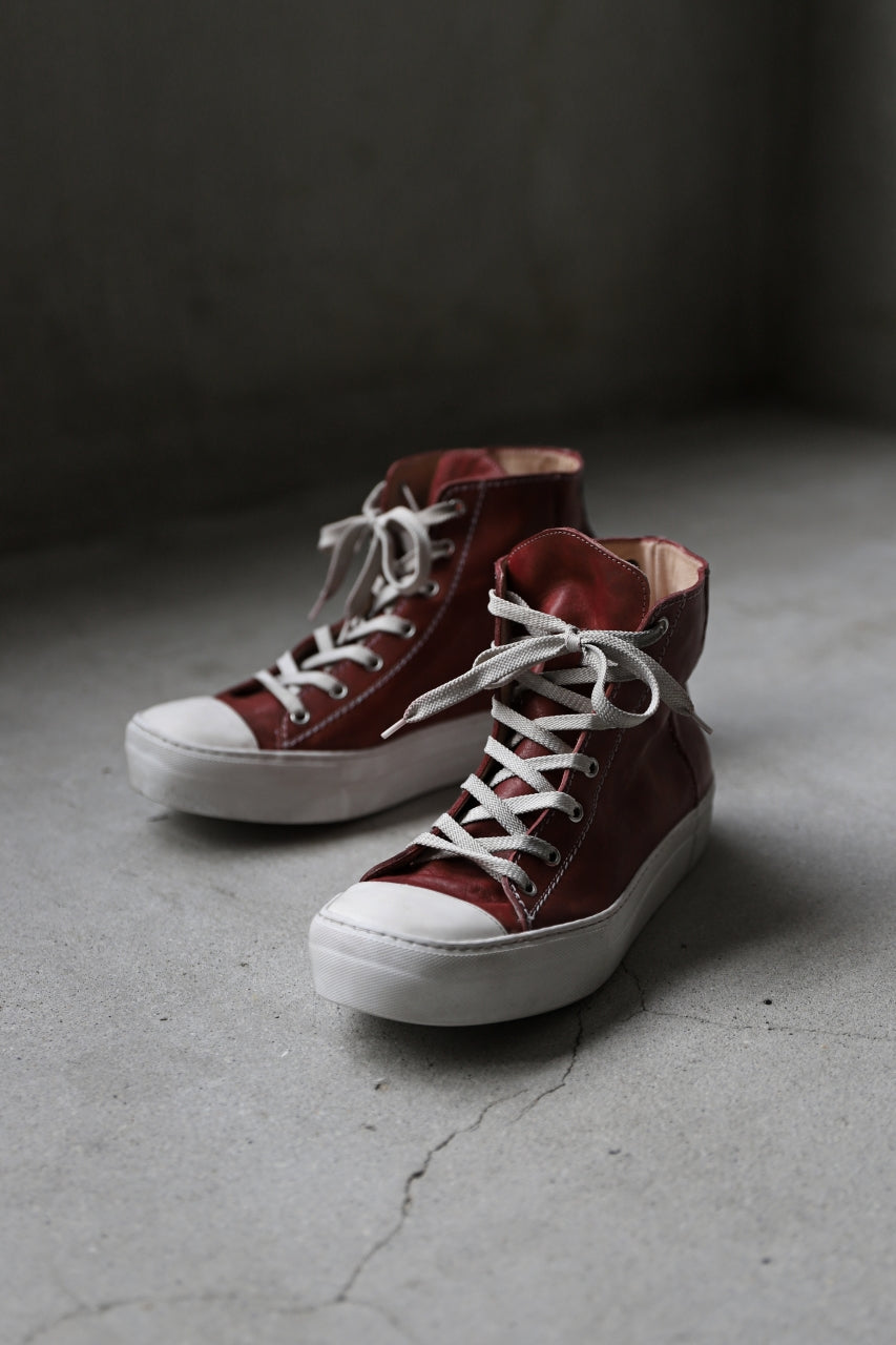 incarnation HIGH CUT LACE UP SNEAKER / HORSE FULL GRAIN (HAND DYED DARK RED)