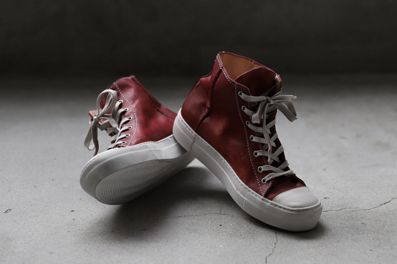 incarnation HIGH CUT LACE UP SNEAKER / HORSE FULL GRAIN (HAND DYED DARK RED)