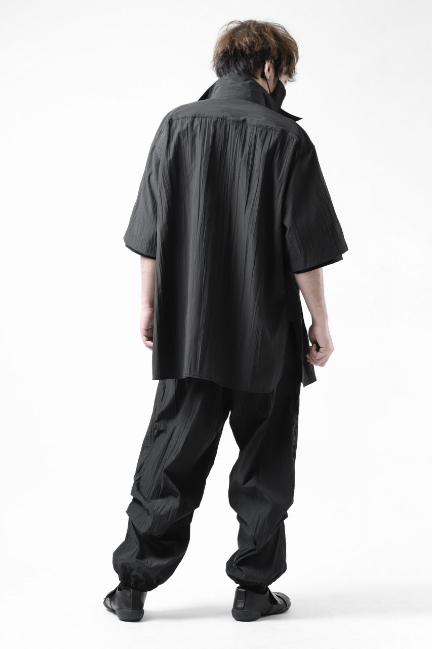 Y's.... DOUBLE LAYER SHORT SLEEVE SHIRT / NYLON COTTON TYPEWRITER WRINKLE (BLACK)