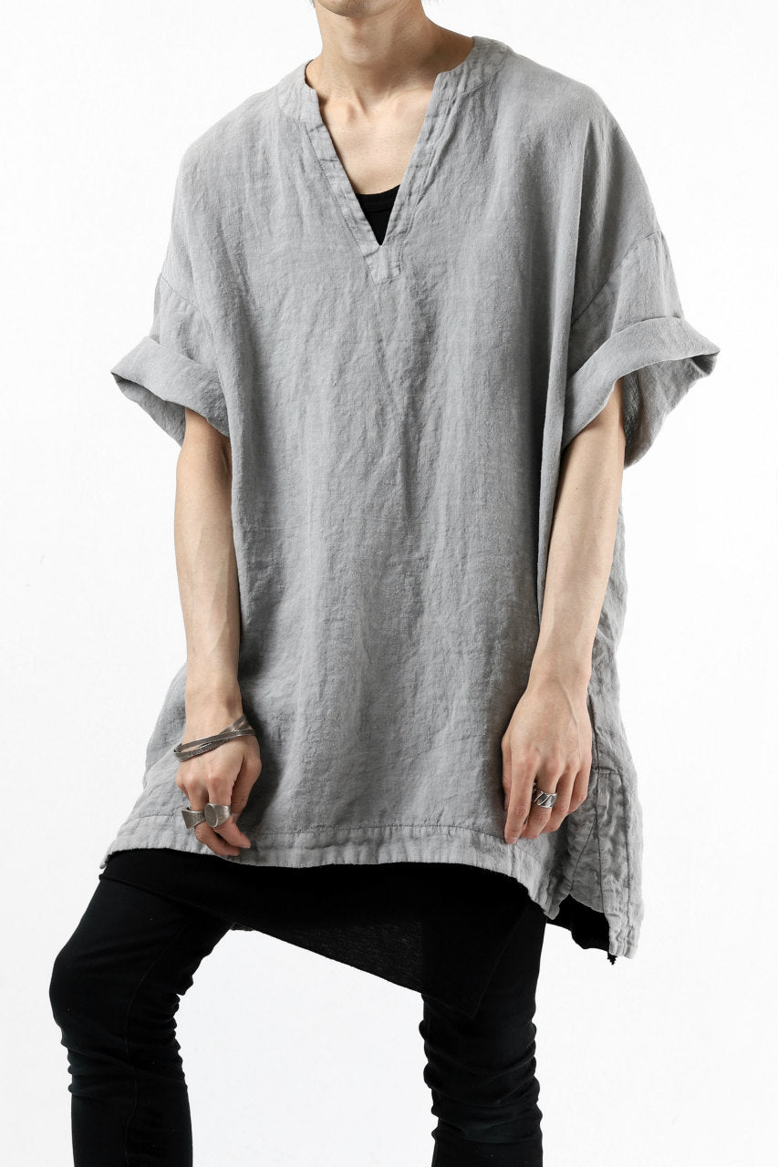 _vital exclusive collarless pullover shirt / sumi dyed linen (L.GREY)