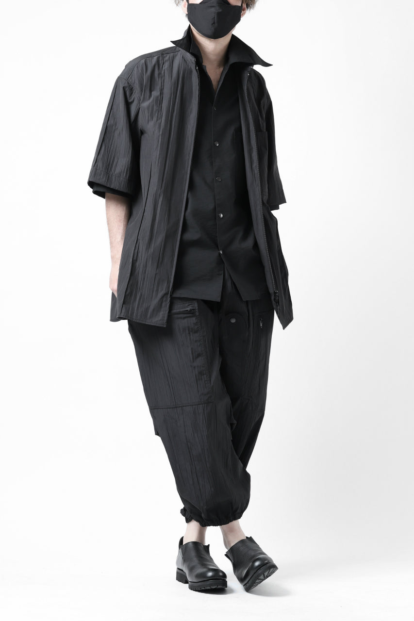 Y's.... DOUBLE LAYER SHORT SLEEVE SHIRT / NYLON COTTON TYPEWRITER WRINKLE (BLACK)