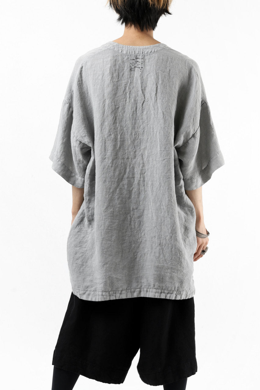 _vital exclusive collarless pullover shirt / sumi dyed linen (L.GREY)