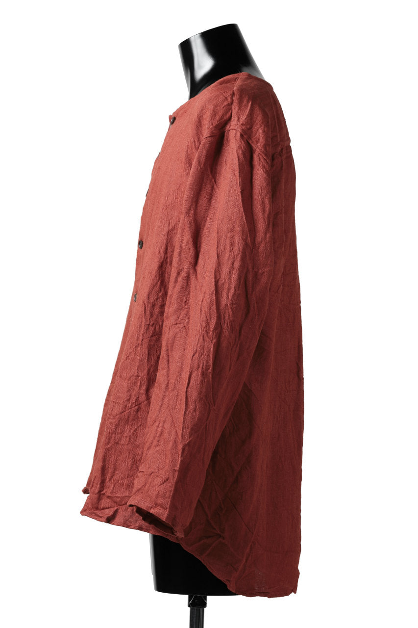 YUTA MATSUOKA round neck shirt / sulfur dyed washer linen (red)
