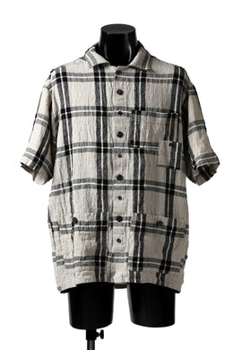 _vital pocket half sleeve shirt / linen-plaid (BLACK x BEIGE)