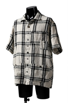 画像をギャラリービューアに読み込む, _vital short sleeve coverall shirt / linen-plaid (BLACK x BEIGE)