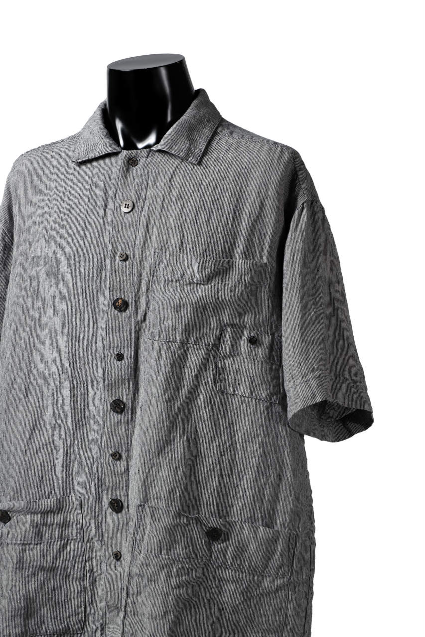 _vital short sleeve coverall shirt / thin stripe linen (BEIGE)