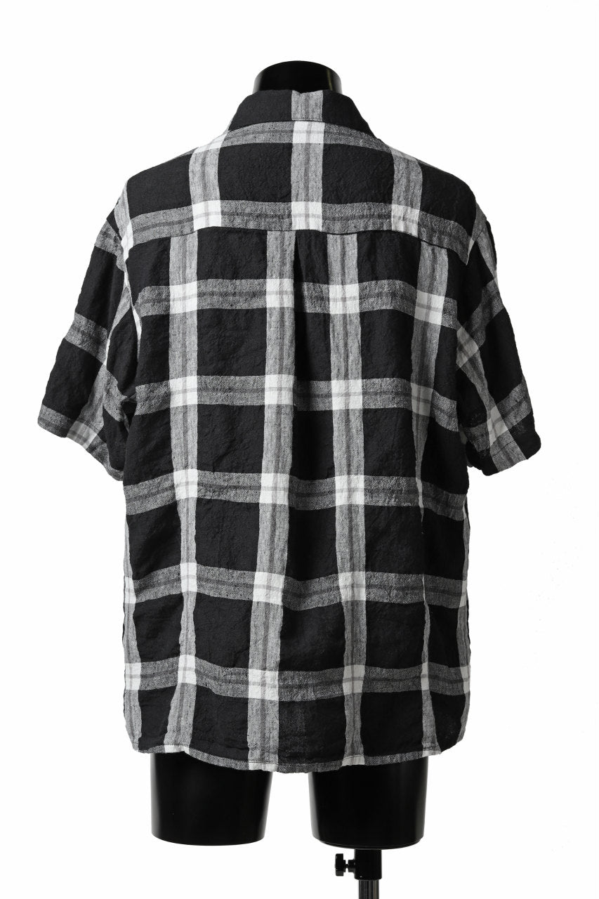 _vital short sleeve coverall shirt / linen-plaid (BLACK x WHITE)