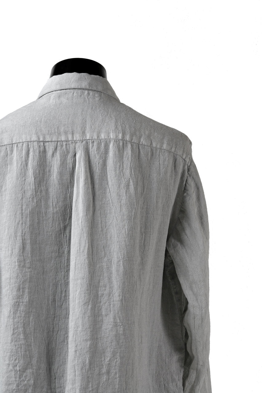 _vital button fly front shirt / sumi dyed organic linen (LIGHT GREY)