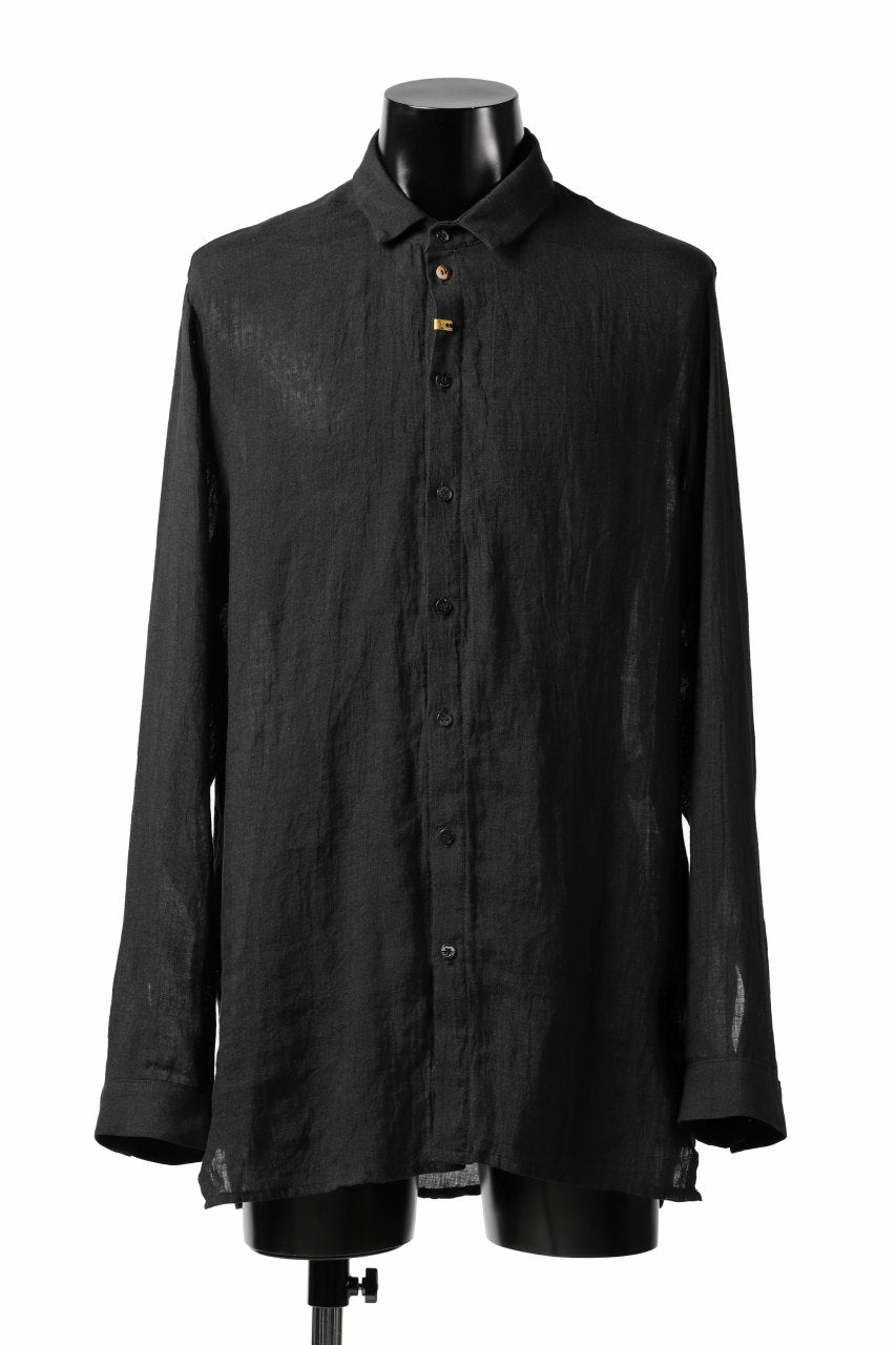 _vital button fly front shirt / organic linen (BLACK)