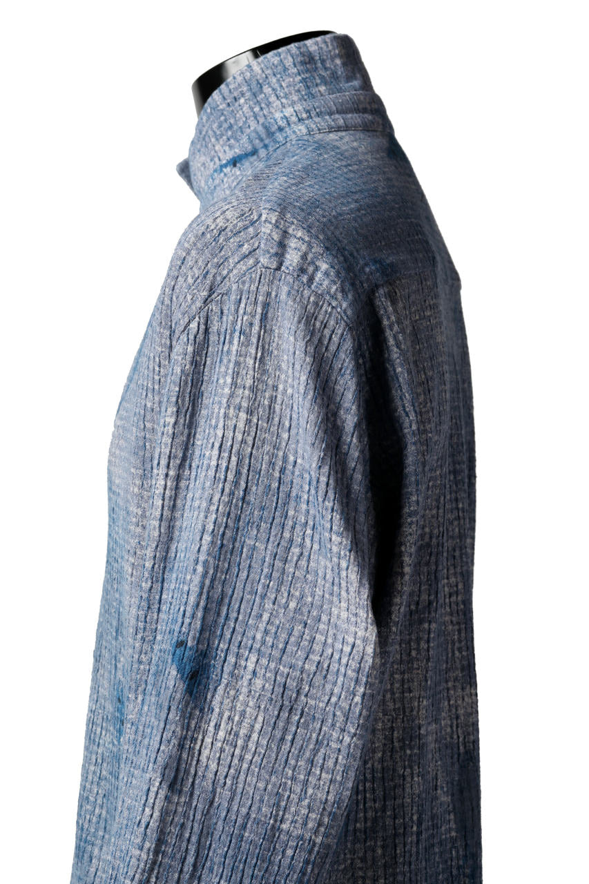 _vital button fly linen shirt / kasuri print (BLUE)