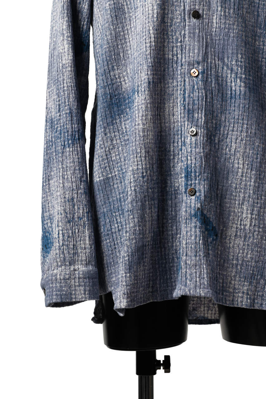 _vital button fly linen shirt / kasuri print (BLUE)