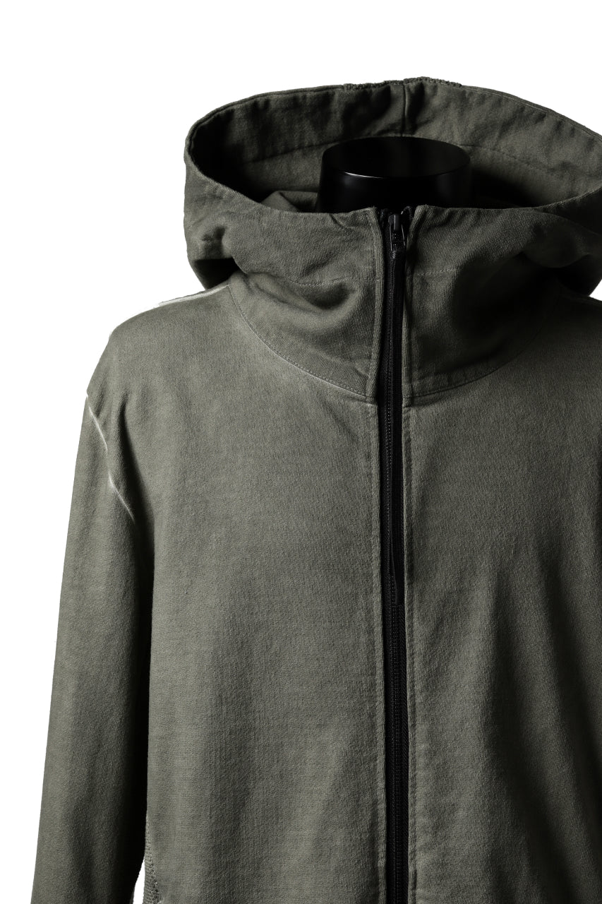 A.F ARTEFACT LAYERED LONG ZIP HOODIE JACKET / SWITCH FABRIC (COLD DYED KHAKI)