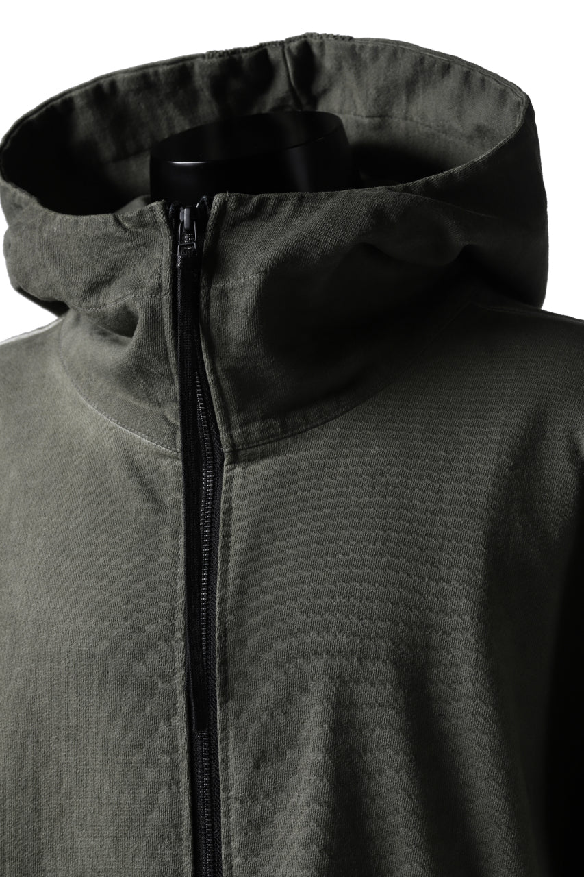 A.F ARTEFACT LAYERED LONG ZIP HOODIE JACKET / SWITCH FABRIC (COLD DYED KHAKI)