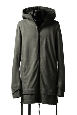 A.F ARTEFACT LAYERED LONG ZIP HOODIE JACKET / SWITCH FABRIC (COLD DYED KHAKI)