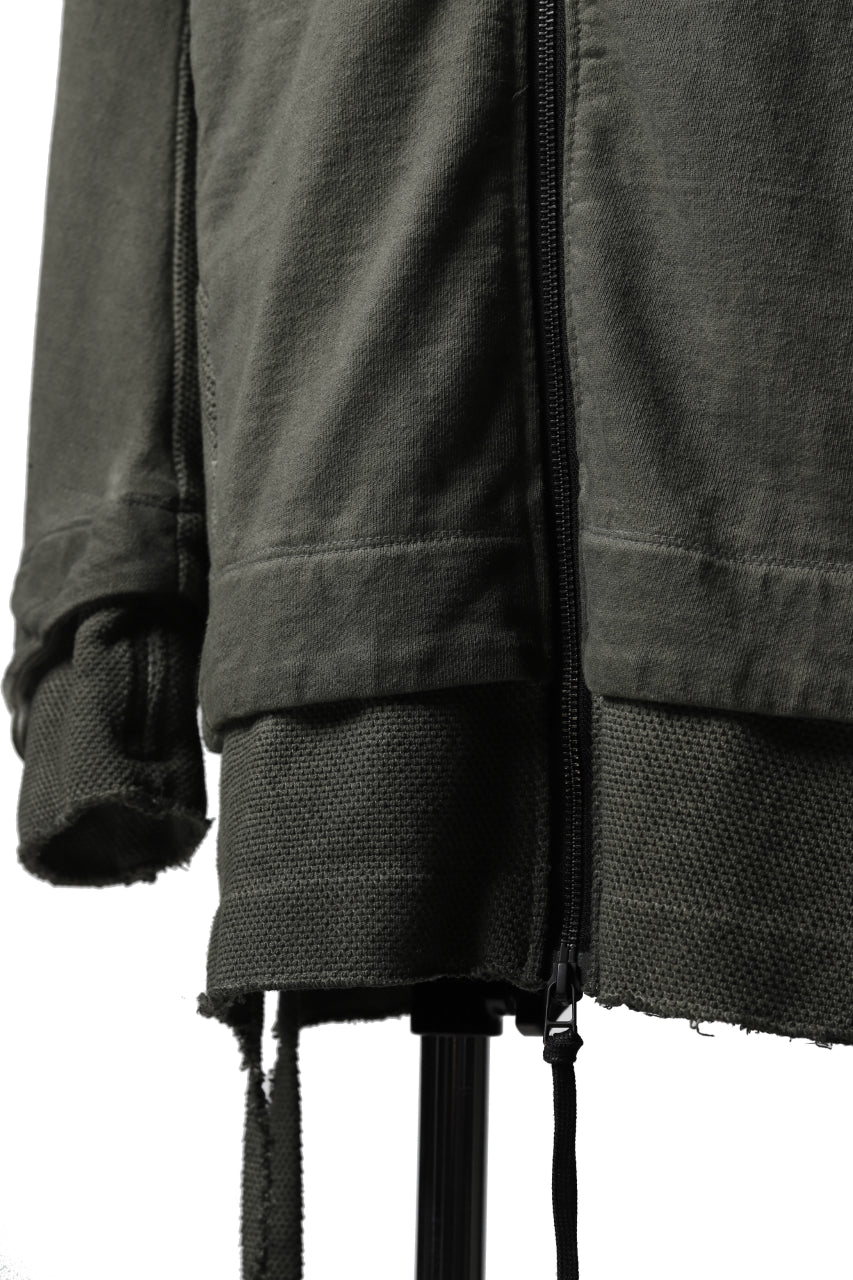 A.F ARTEFACT LAYERED LONG ZIP HOODIE JACKET / SWITCH FABRIC (COLD DYED KHAKI)