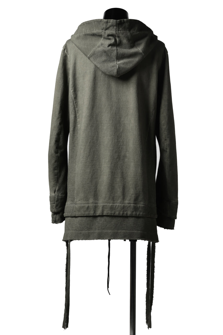 A.F ARTEFACT LAYERED LONG ZIP HOODIE JACKET / SWITCH FABRIC (COLD DYED KHAKI)