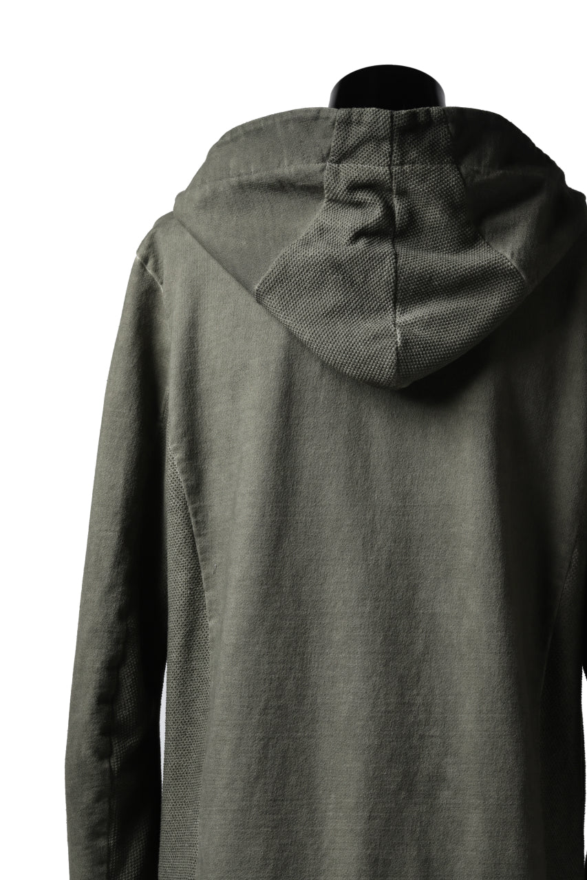 A.F ARTEFACT LAYERED LONG ZIP HOODIE JACKET / SWITCH FABRIC (COLD DYED KHAKI)