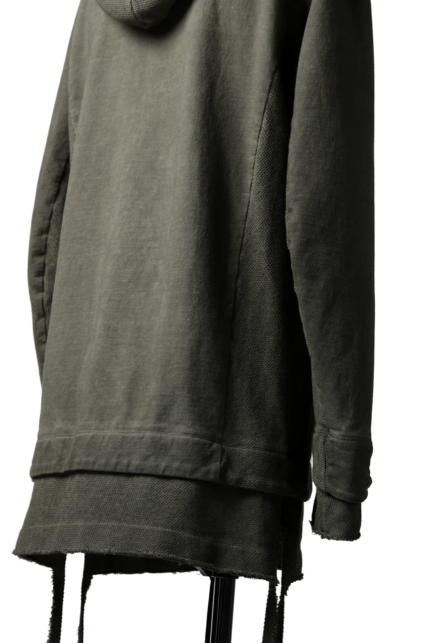 A.F ARTEFACT LAYERED LONG ZIP HOODIE JACKET / SWITCH FABRIC (COLD DYED KHAKI)