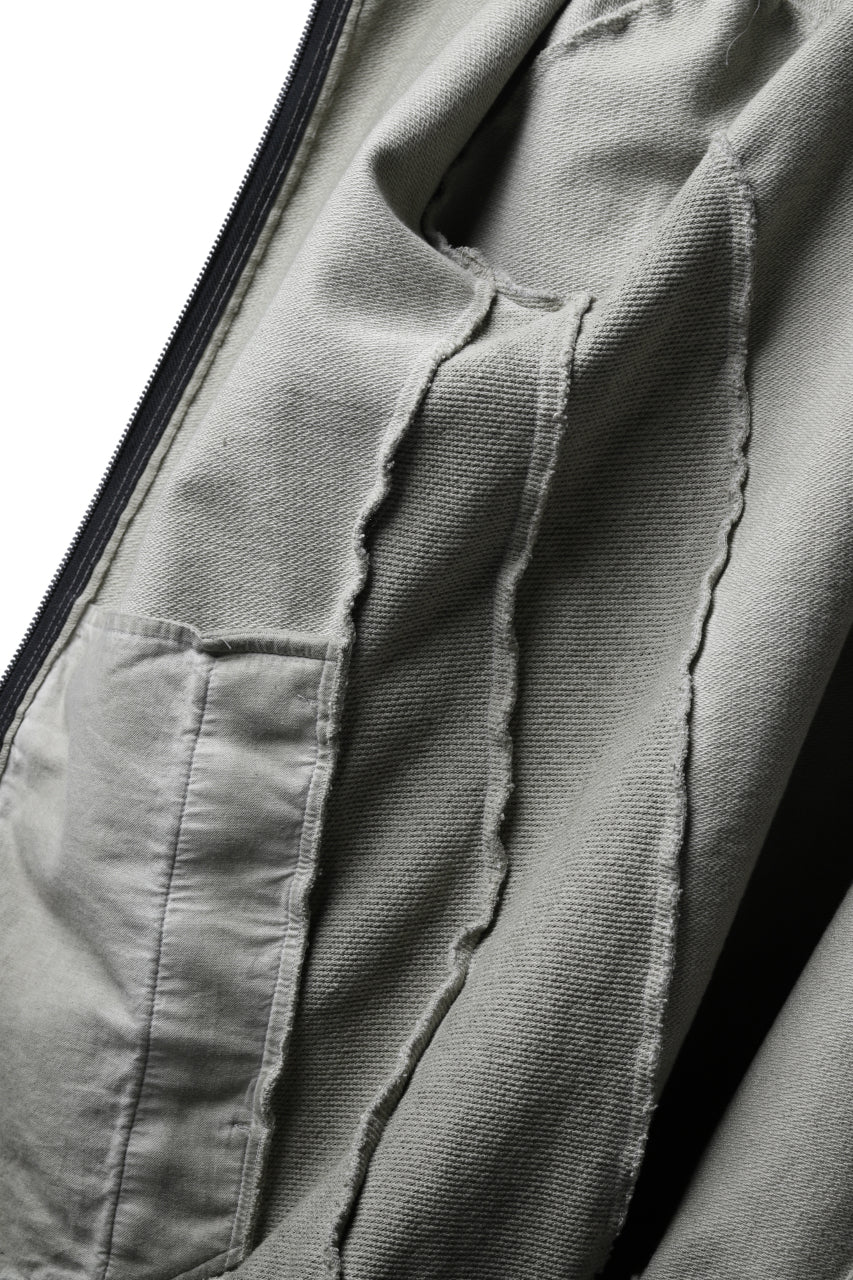 A.F ARTEFACT LAYERED LONG ZIP HOODIE JACKET / SWITCH FABRIC (COLD DYED KHAKI)