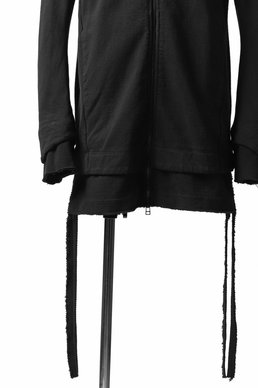 A.F ARTEFACT LAYERED LONG ZIP HOODIE JACKET / SWITCH FABRIC (REACTIVE DYED BLACK)