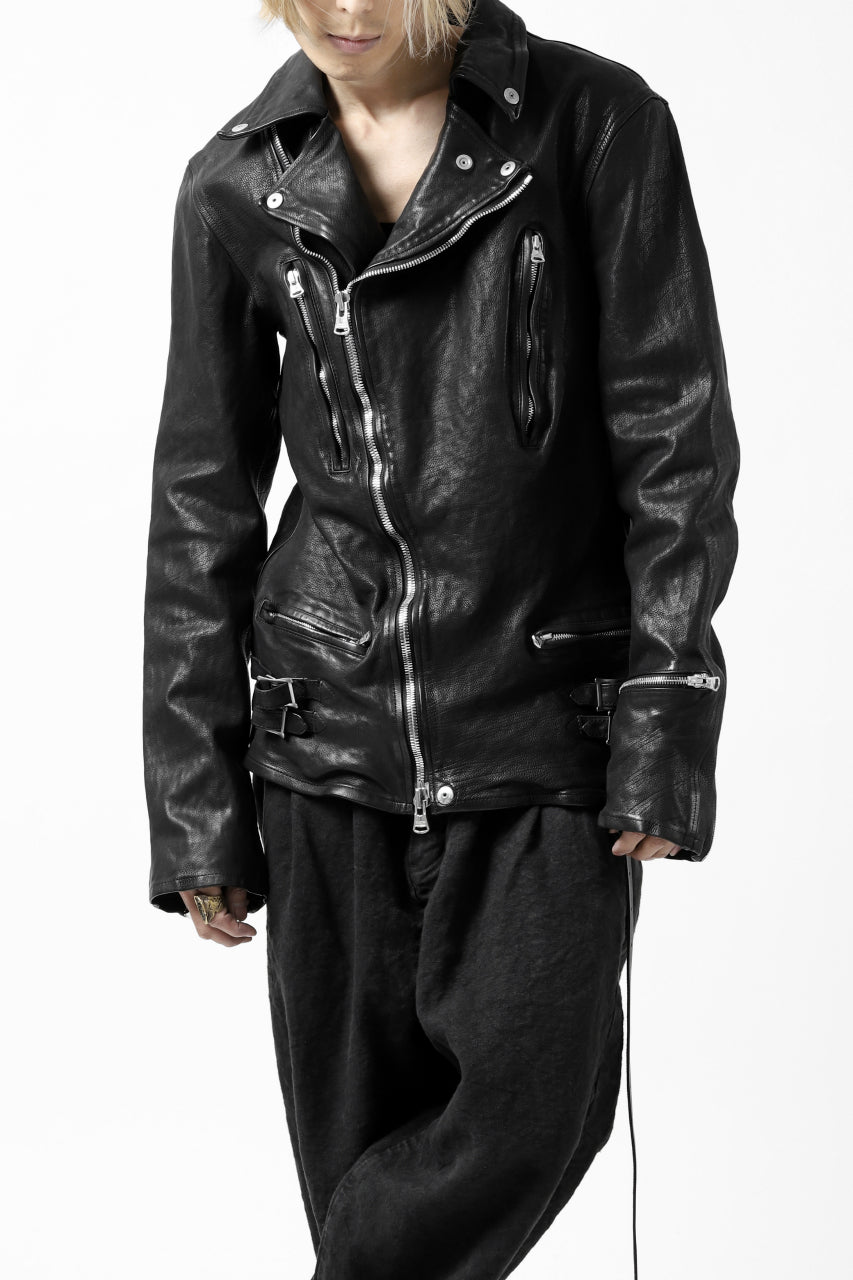 画像をギャラリービューアに読み込む, ISAMU KATAYAMA BACKLASH exclusive DOUBLE RIDERS JACKET / JP-CALF GARMENT WASHED (BLACK)