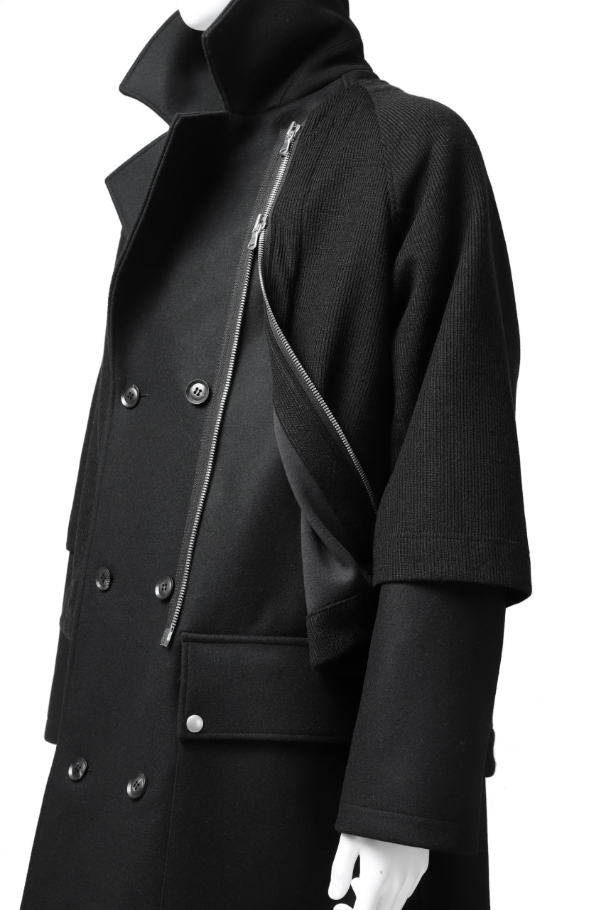 A.F ARTEFACT "COMBINED" DOUBLE BREASTED WOOL COAT (BLACK)