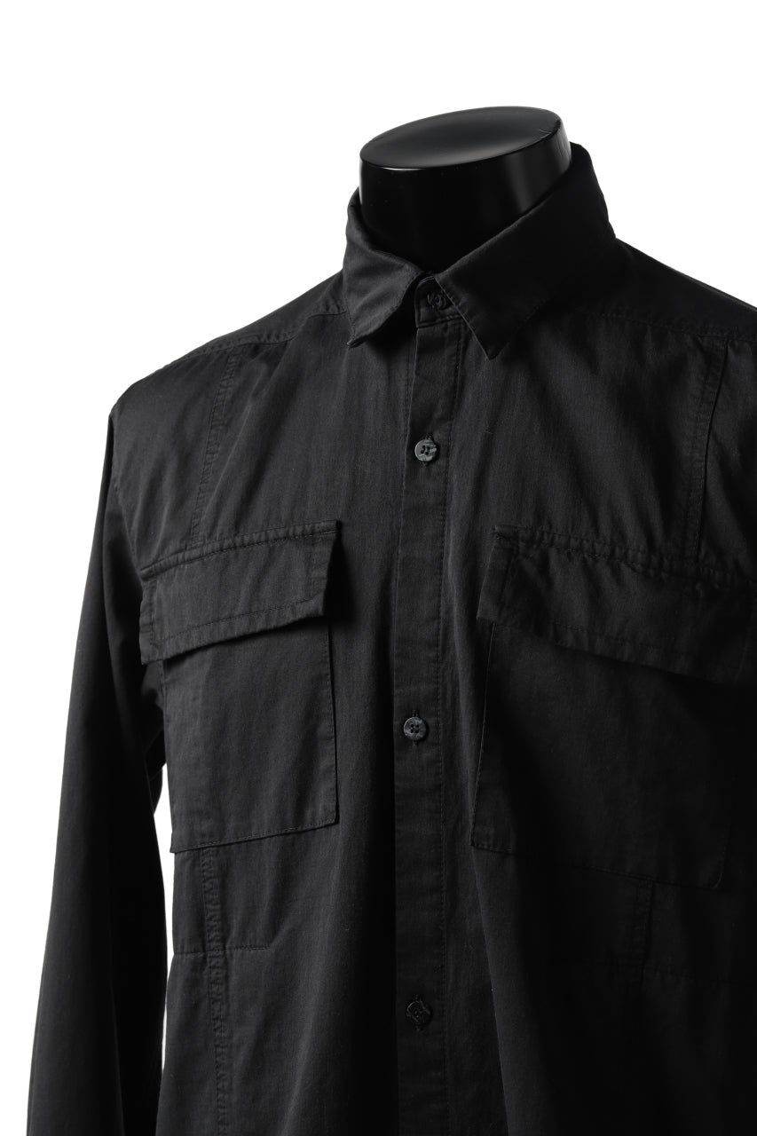 A.F ARTEFACT MILITARY LONG SHIRT / TYPEWRITTER CLOTH (REACTIVE DYED BLACK)