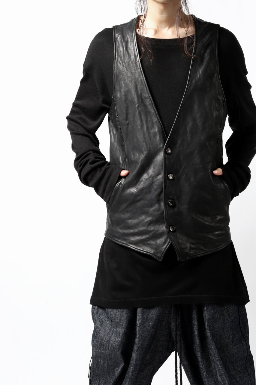 画像をギャラリービューアに読み込む, incarnation HORSE LEATHER 4-BUTTON VEST / OBJECT DYED (BLACK)