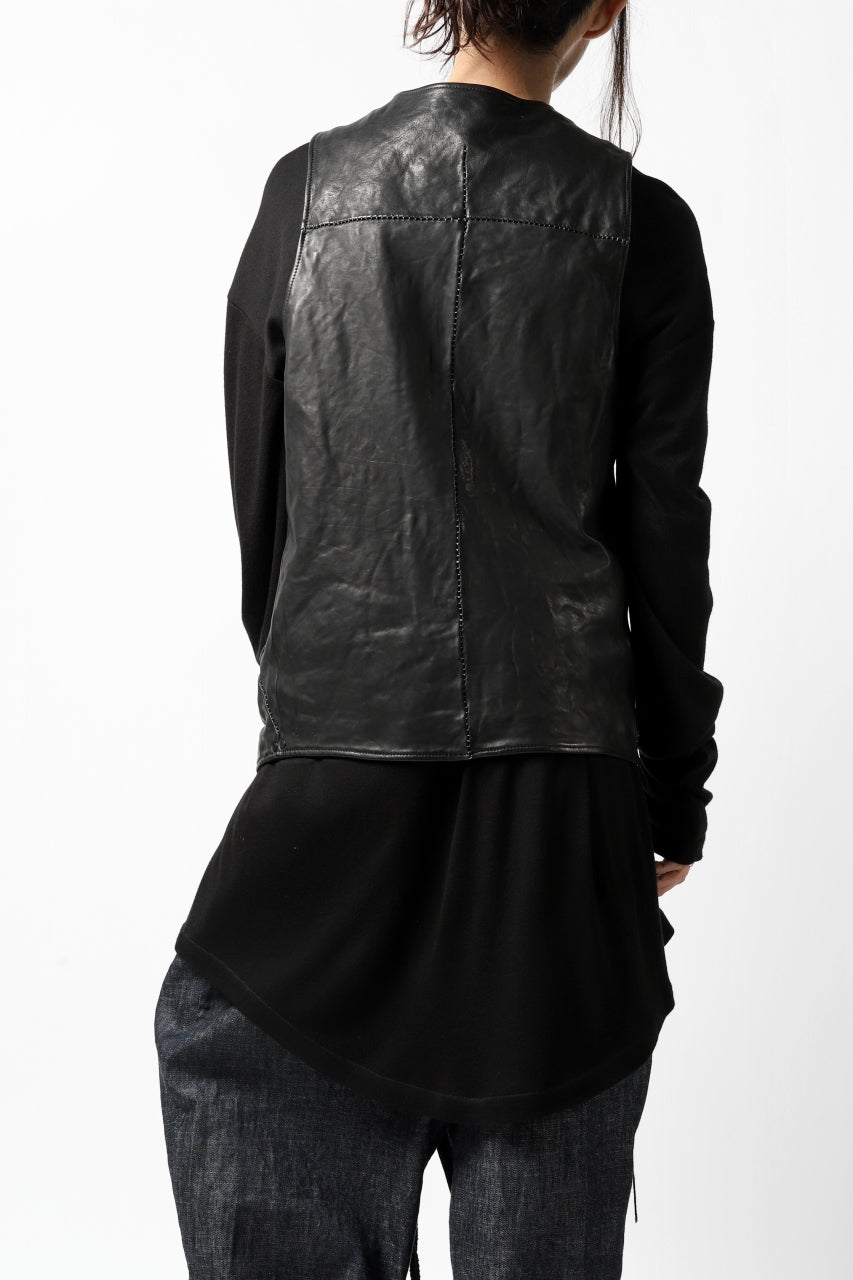 画像をギャラリービューアに読み込む, incarnation HORSE LEATHER 4-BUTTON VEST / OBJECT DYED (BLACK)