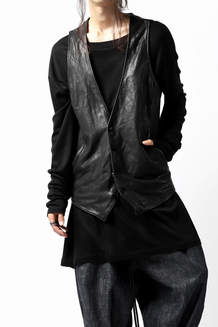 画像をギャラリービューアに読み込む, incarnation HORSE LEATHER 4-BUTTON VEST / OBJECT DYED (BLACK)