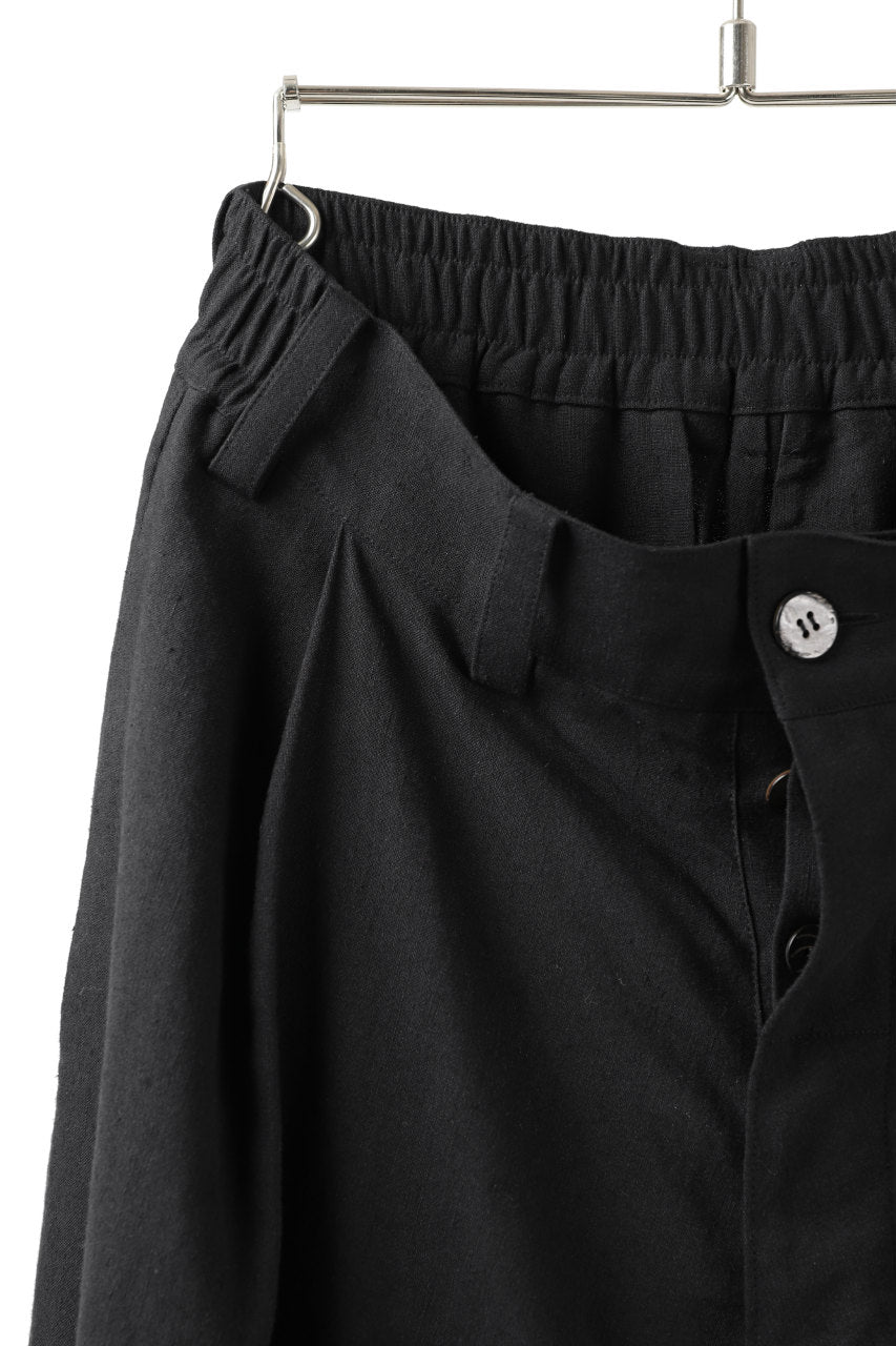 _vital tuck volume low crotch cuffs pants / soft linen (BLACK)